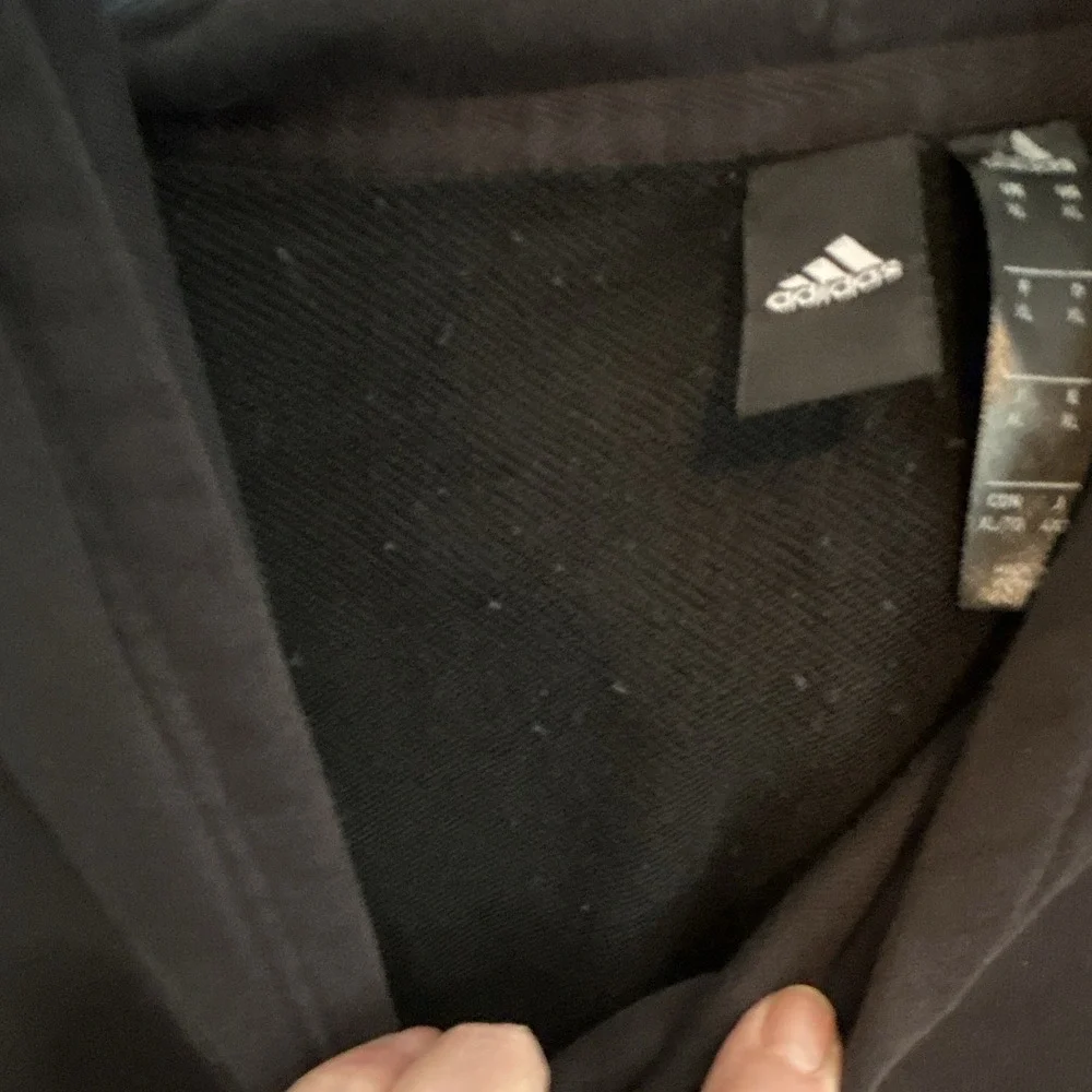 adidas mens XL Black Pullover Fleece Hoodie Sweatshirt Logo Front Pocket